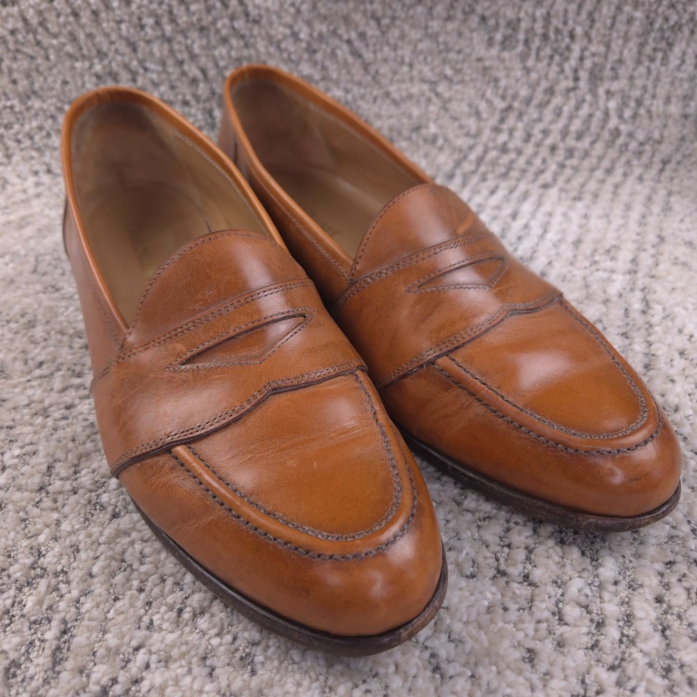 Paul Stuart Shoes Men Size 9.5 A Penny Loafers Slip On Pecan Brown Leather Italy